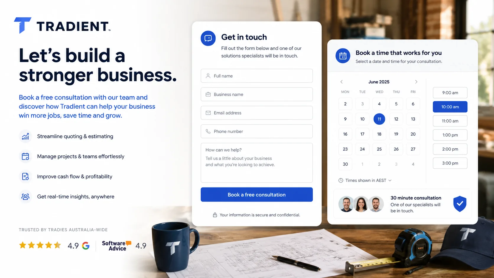 Consultation and onboarding booking interface