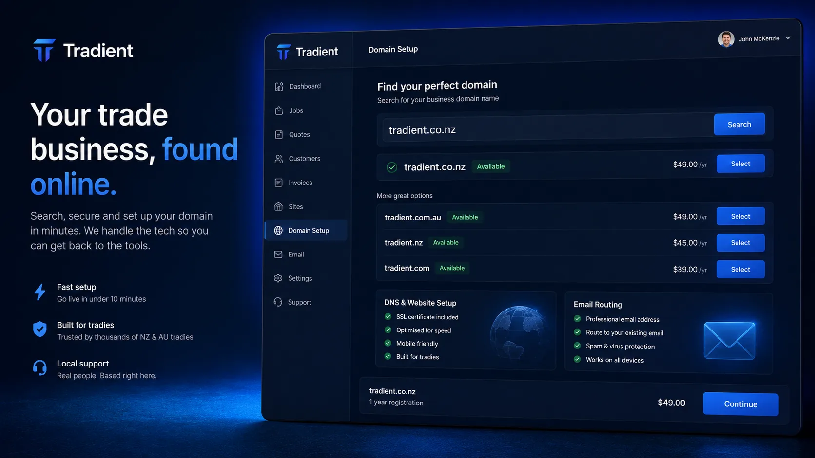 Domain setup interface concept