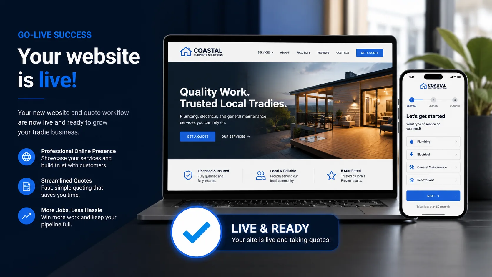 Go live success website and mobile quote flow