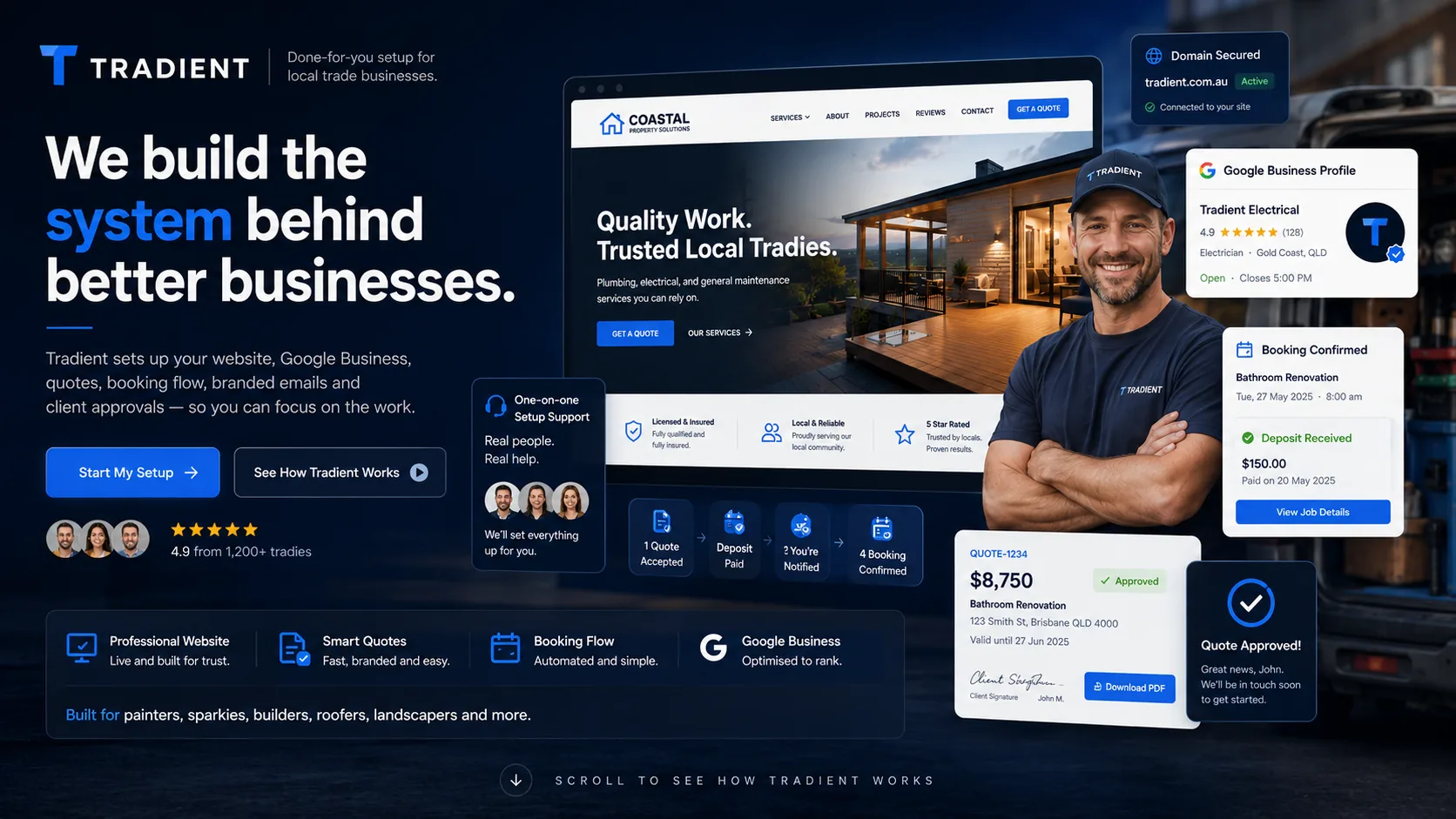 Tradie business website live with professional layout