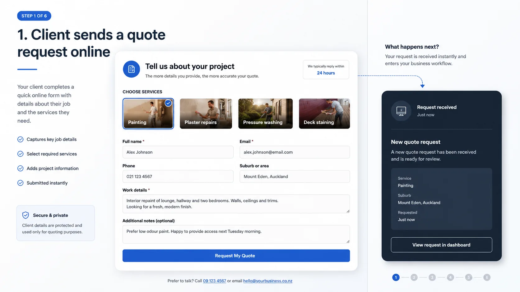 Client sends a quote request online