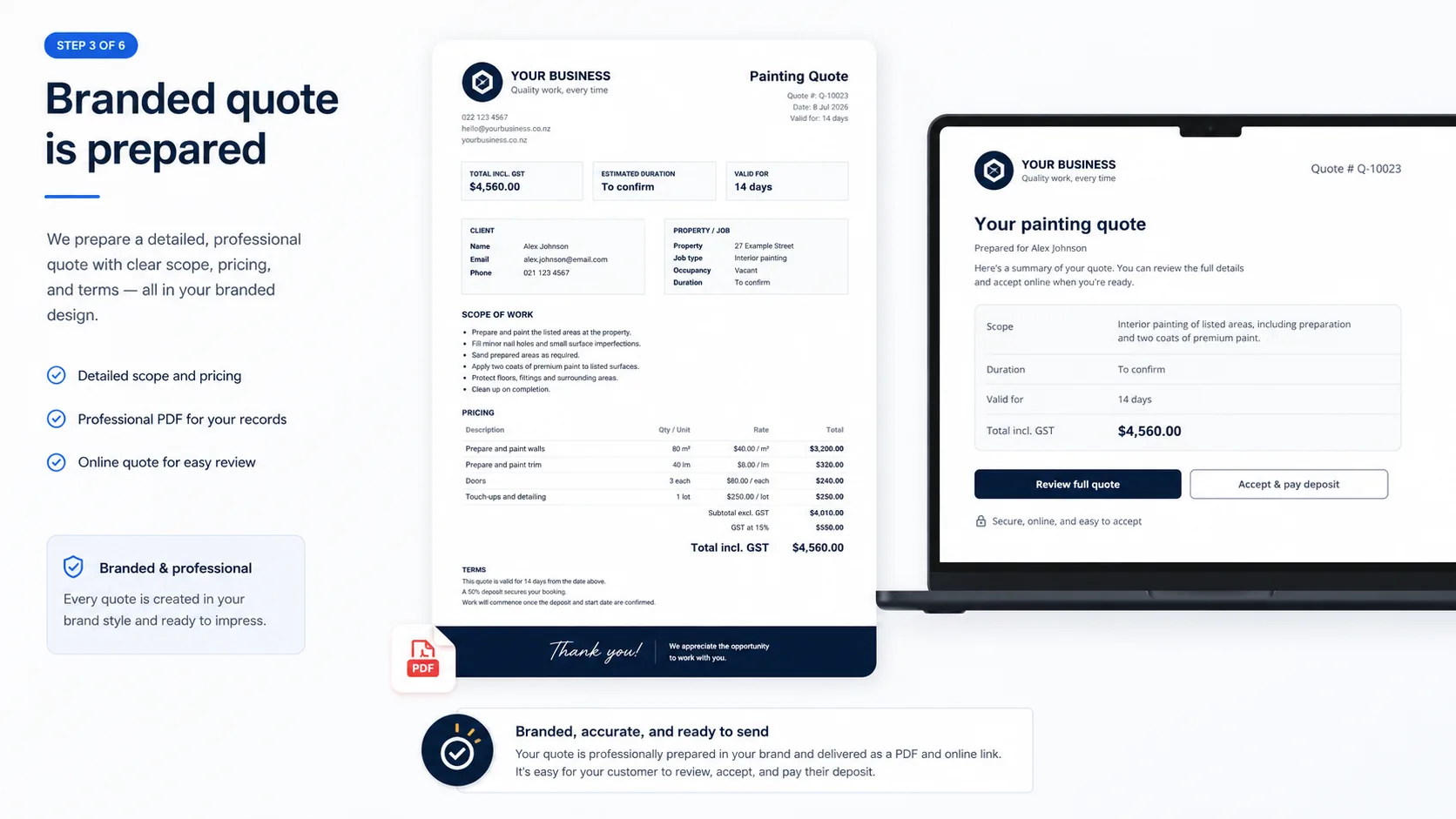 Branded quote is prepared