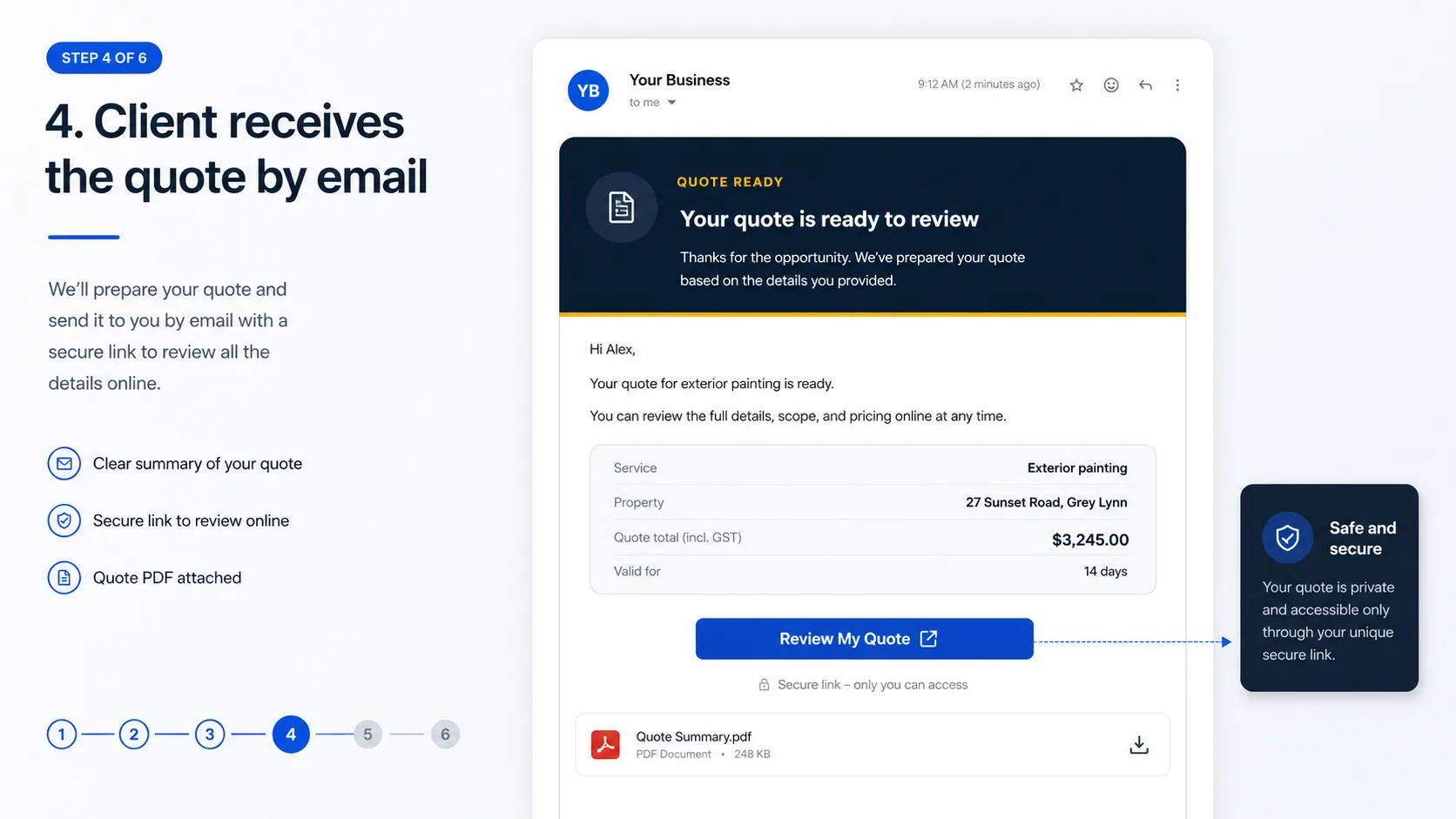 Client receives the quote by email