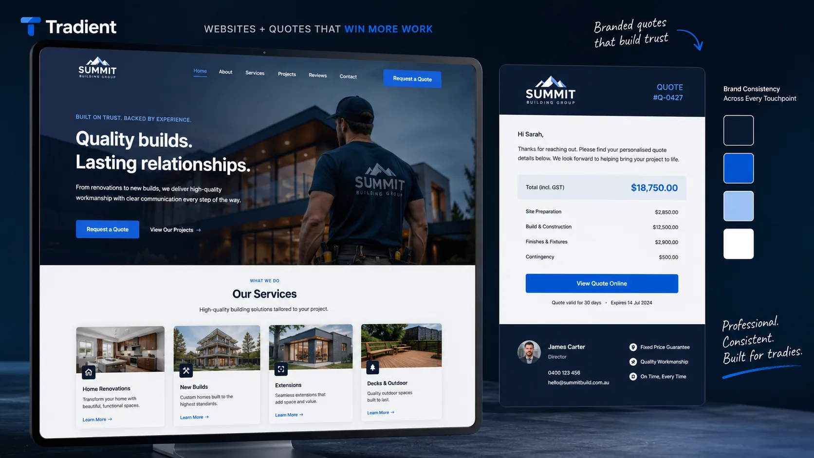 Tradie website and quote showcase